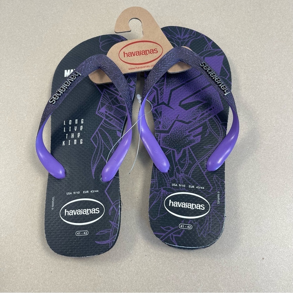 Havaianas Mens Top Marvel Black Panther Flip Flop Sandal, Black/Purple - NWT